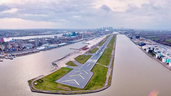 London City Airport runway beside the Royal Docks